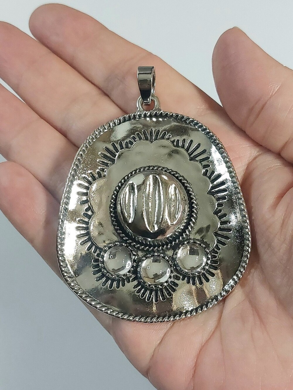 Western Hat Concho Design Silver Necklace Pendant - Womens Jewelry